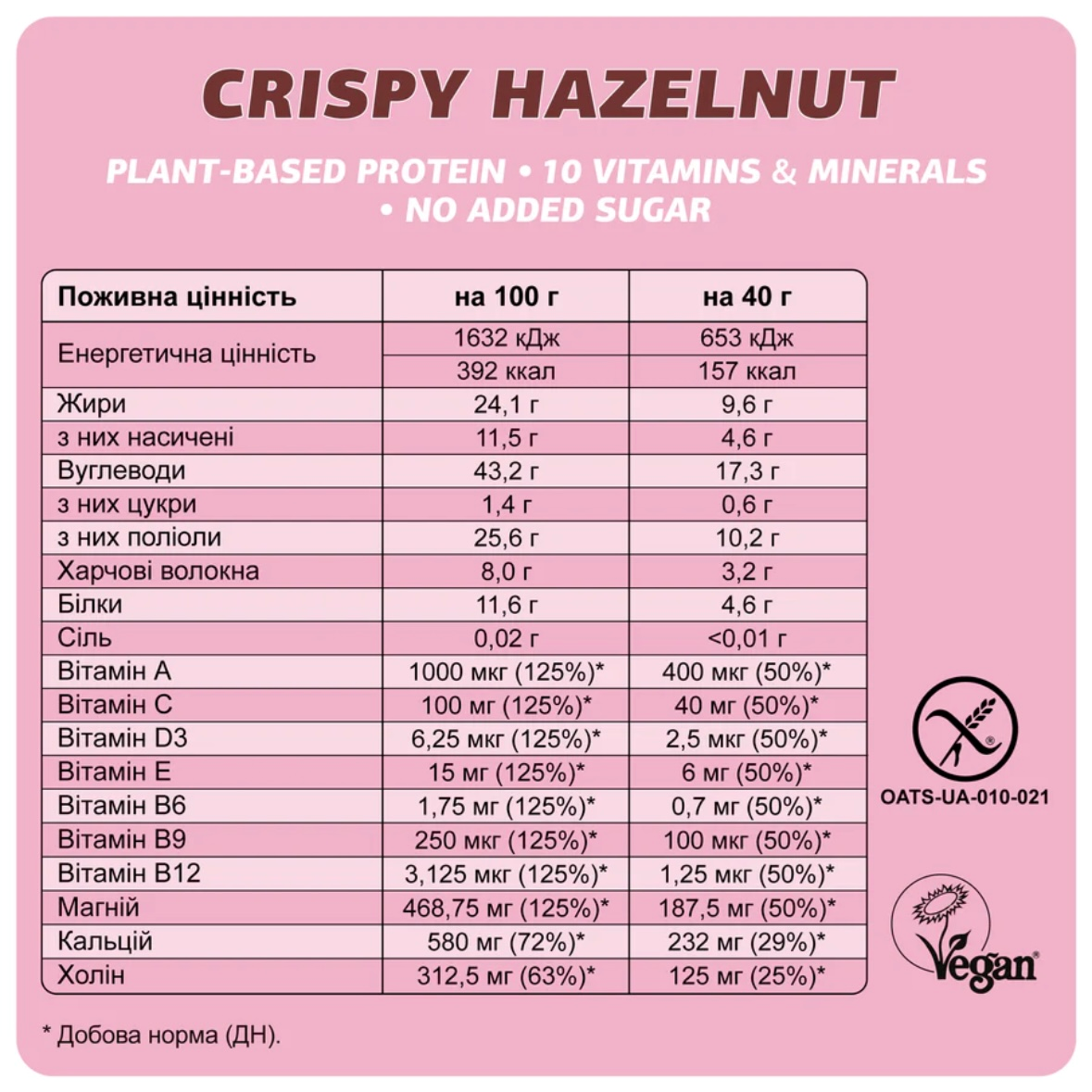 БАТОНЧИК FIZI "Crispy Hazelnut" Хрусткий Фундук БЕЗ ЦУКРУ