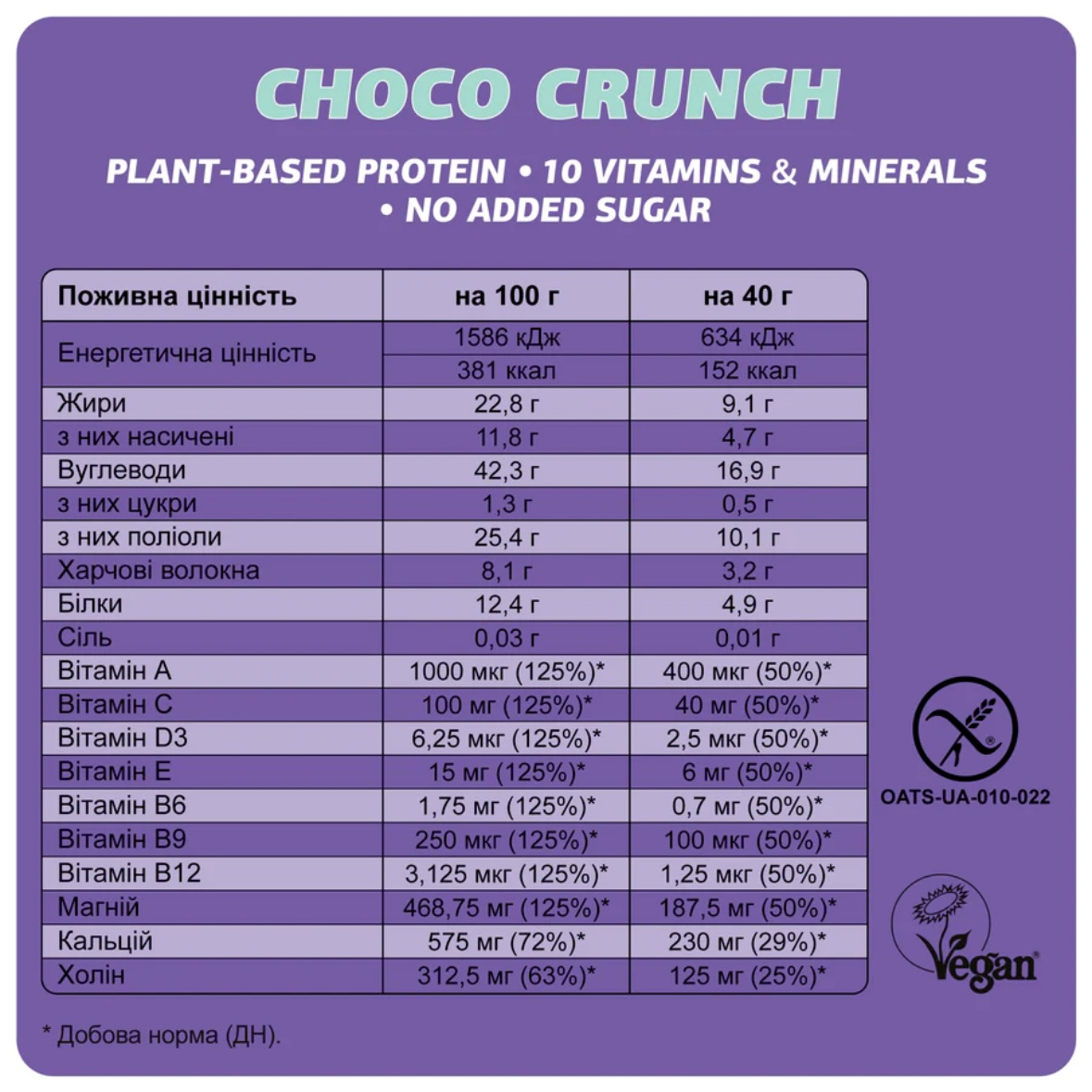 БАТОНЧИК FIZI "Choco Crunch" Шоколадний БЕЗ ЦУКРУ