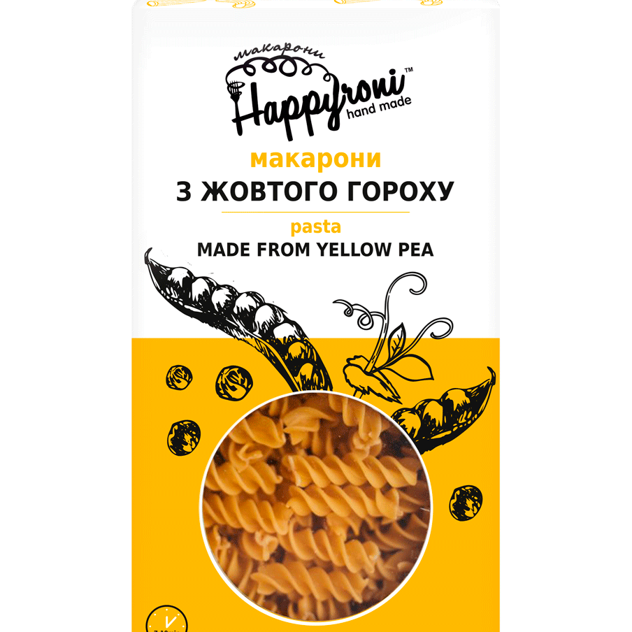 Макарони спіралі з жовтого гороху 200г Happyroni