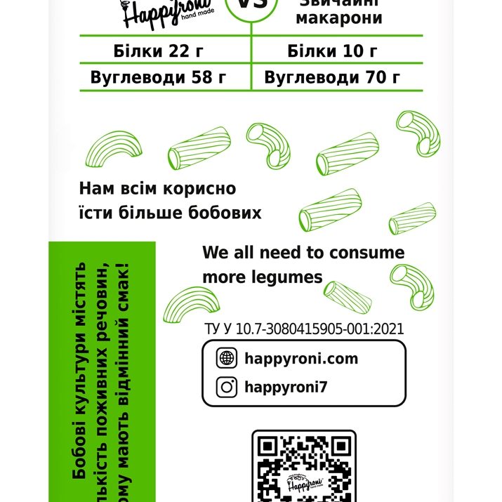 Макарони з зеленого гороху трубочки 300г Happyroni