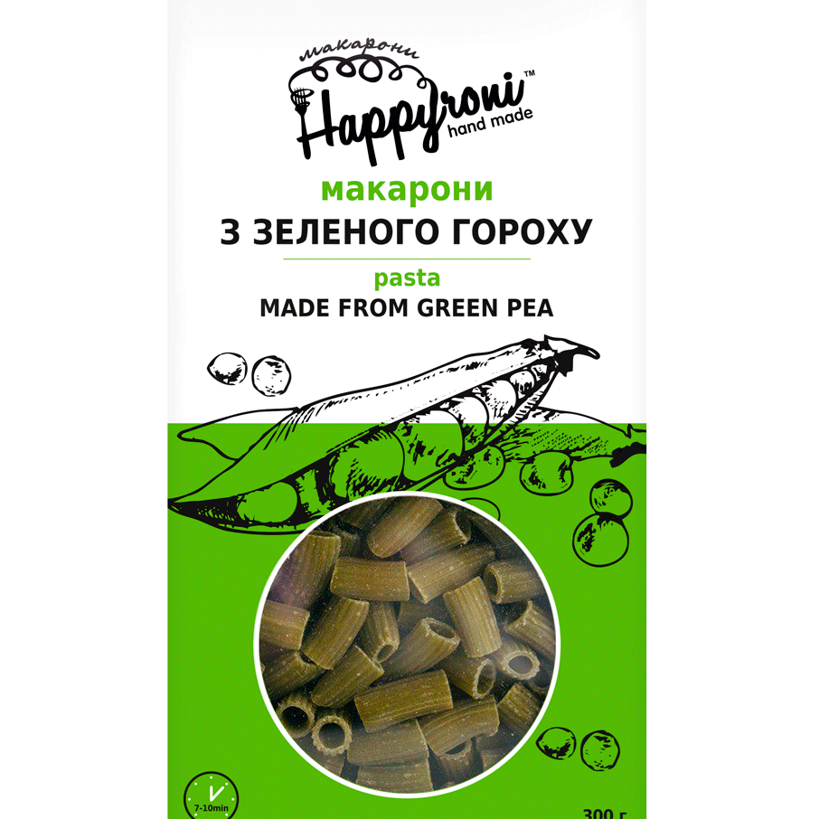 Макарони з зеленого гороху трубочки 300г Happyroni