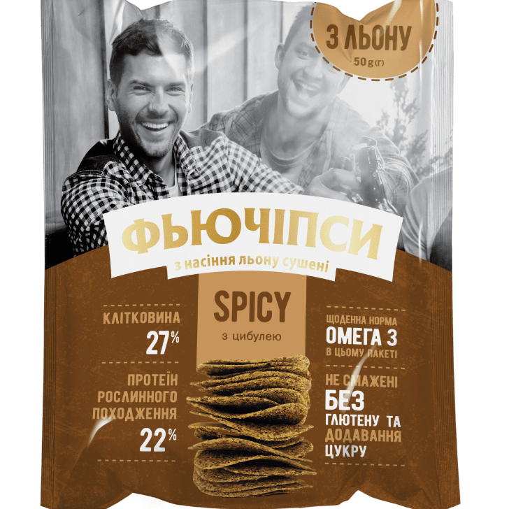 Фьючіпси з насіння льону сушені "SPICY" (з цибулею), 50 г